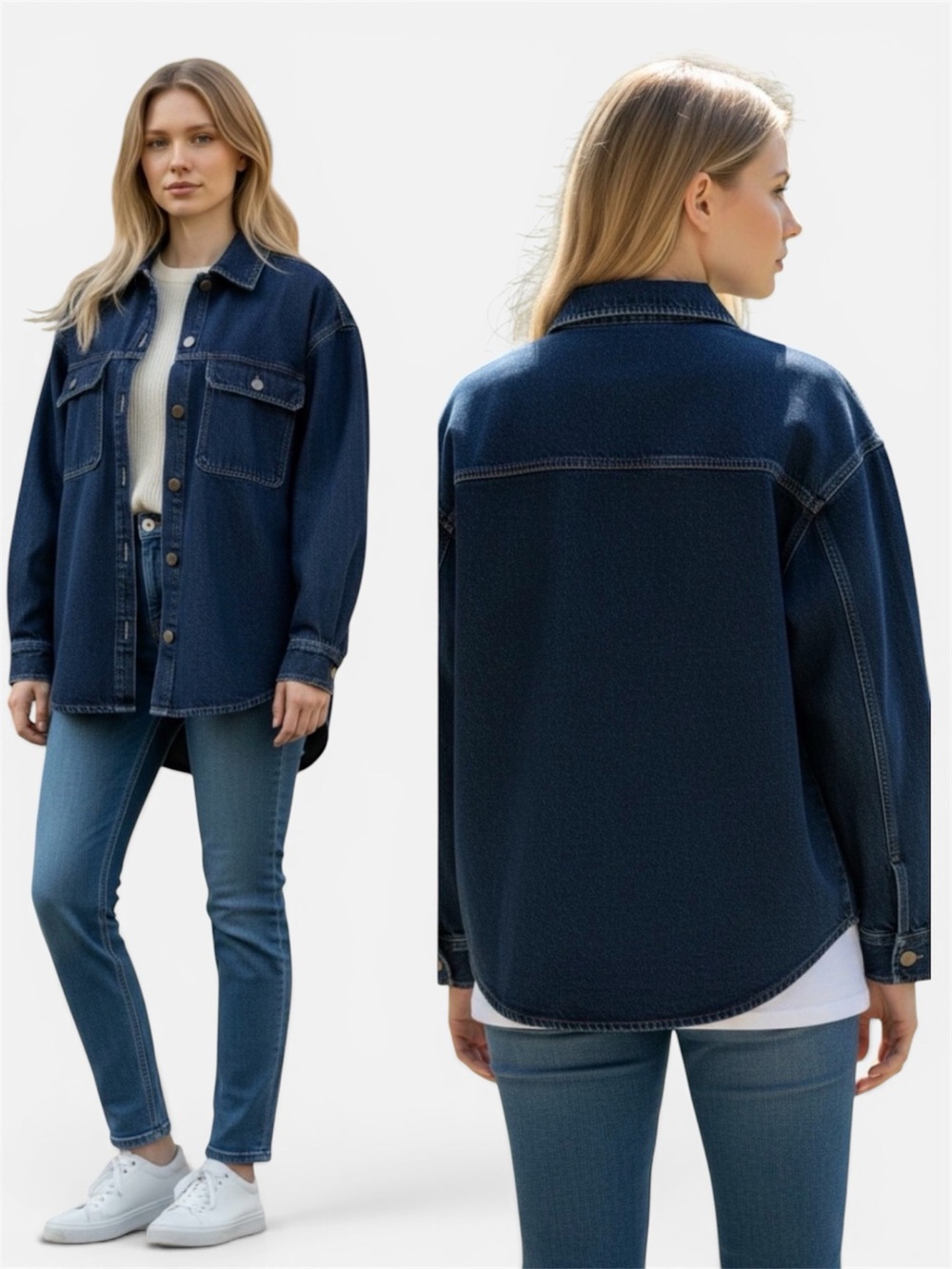 NWT a.n.a Womens Denim Midweight Shirt Jacket Size Large